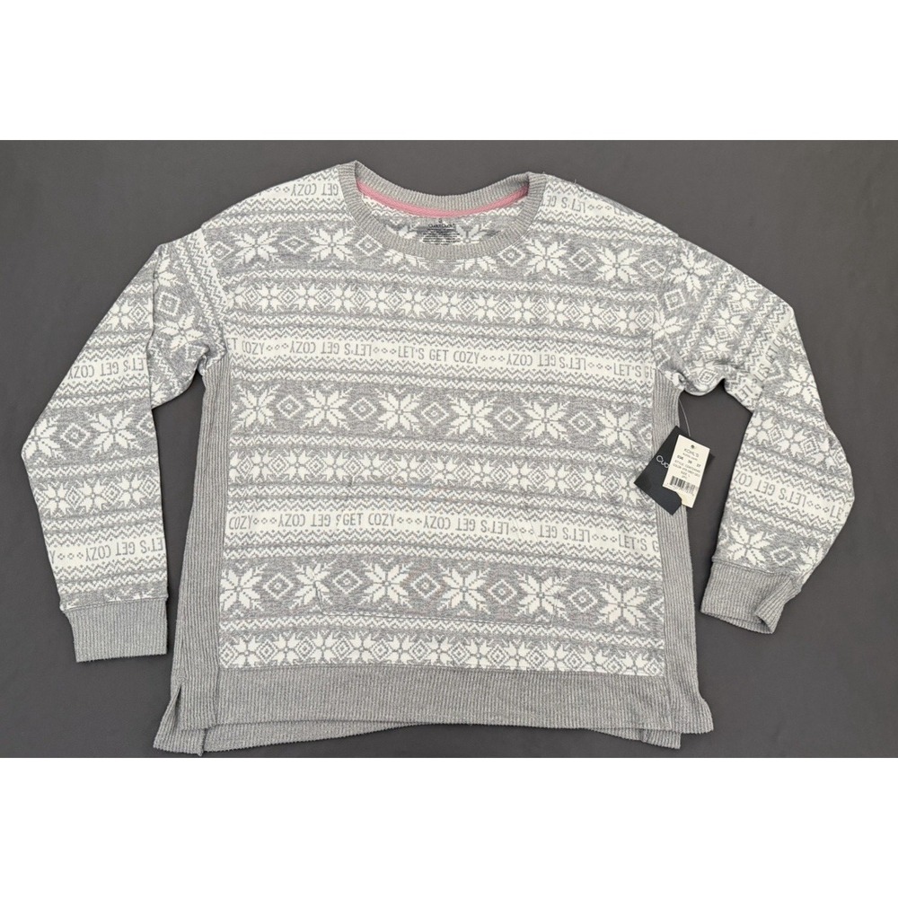 Cuddl Duds Pajama Top Womens Large Gray Long Sleeve Super Soft Sleep Lounge NEW!